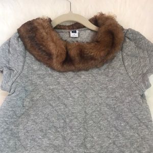 Girls Faux Fur Neck Gray Dress